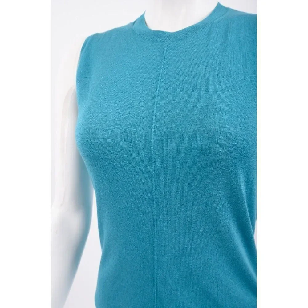 St. John Womens Jersey Knit Shell Tank Sweater XS Turquoise Blue Silk Blend